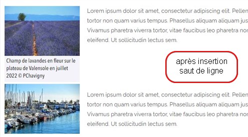 Visuel image et texte apres insertion d'un saut de ligne