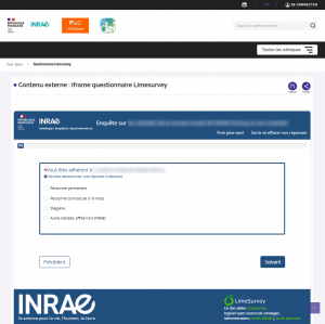 Iframe Limesurvey FO (template par défaut "INRAE standard II")
