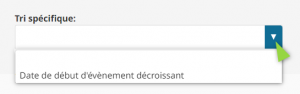 Menu déroulant pour sélectionner un tri spécifique dans la page Agenda