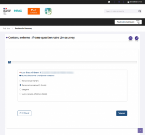 Iframe Limesurvey FO (template "INRAE pour affichage dans iframe")