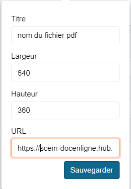 fenêtre de configuration du widget insérer un pdf