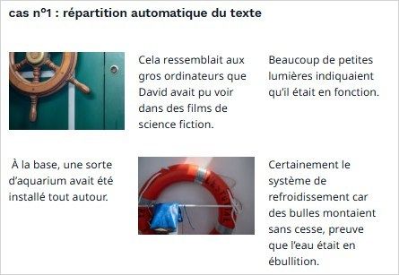 Ecran de restitution de texte en colonnes