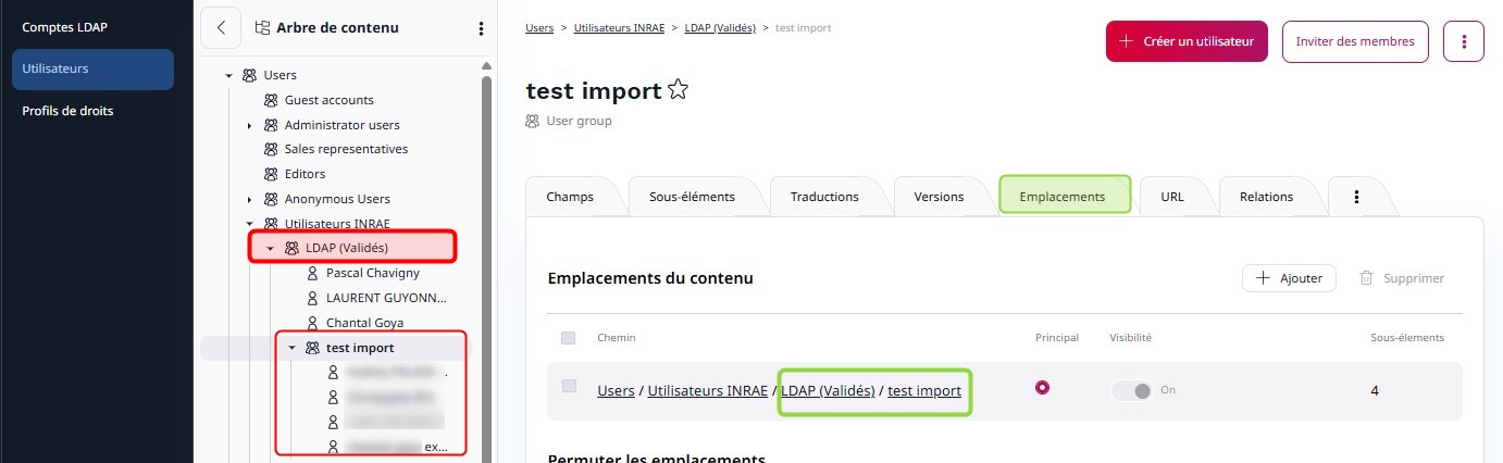 Ecran r&eacute;capitulatif de la cr&eacute;ation d'un groupe csv